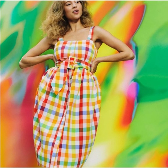 Christopher John Rogers Dresses & Skirts - Christopher John Rogers For Target Plaid Wide Strap MIDI Tie Waist Dress Size 2